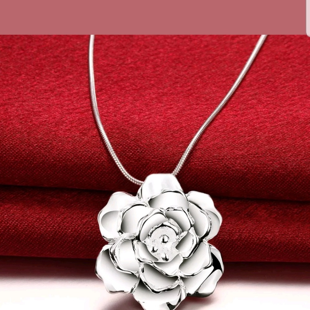 925Sterling Silver Sweet Rose Women Pendant Chain